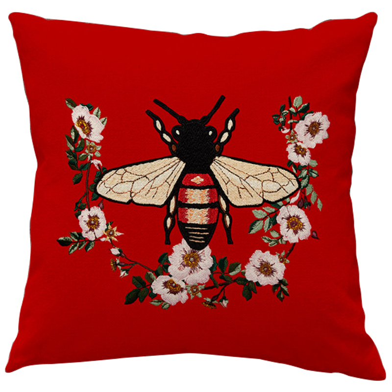 Декоративная подушка Стиль Gucci Bee Red Красный Бежевый Черный в Перми | Loft Concept 