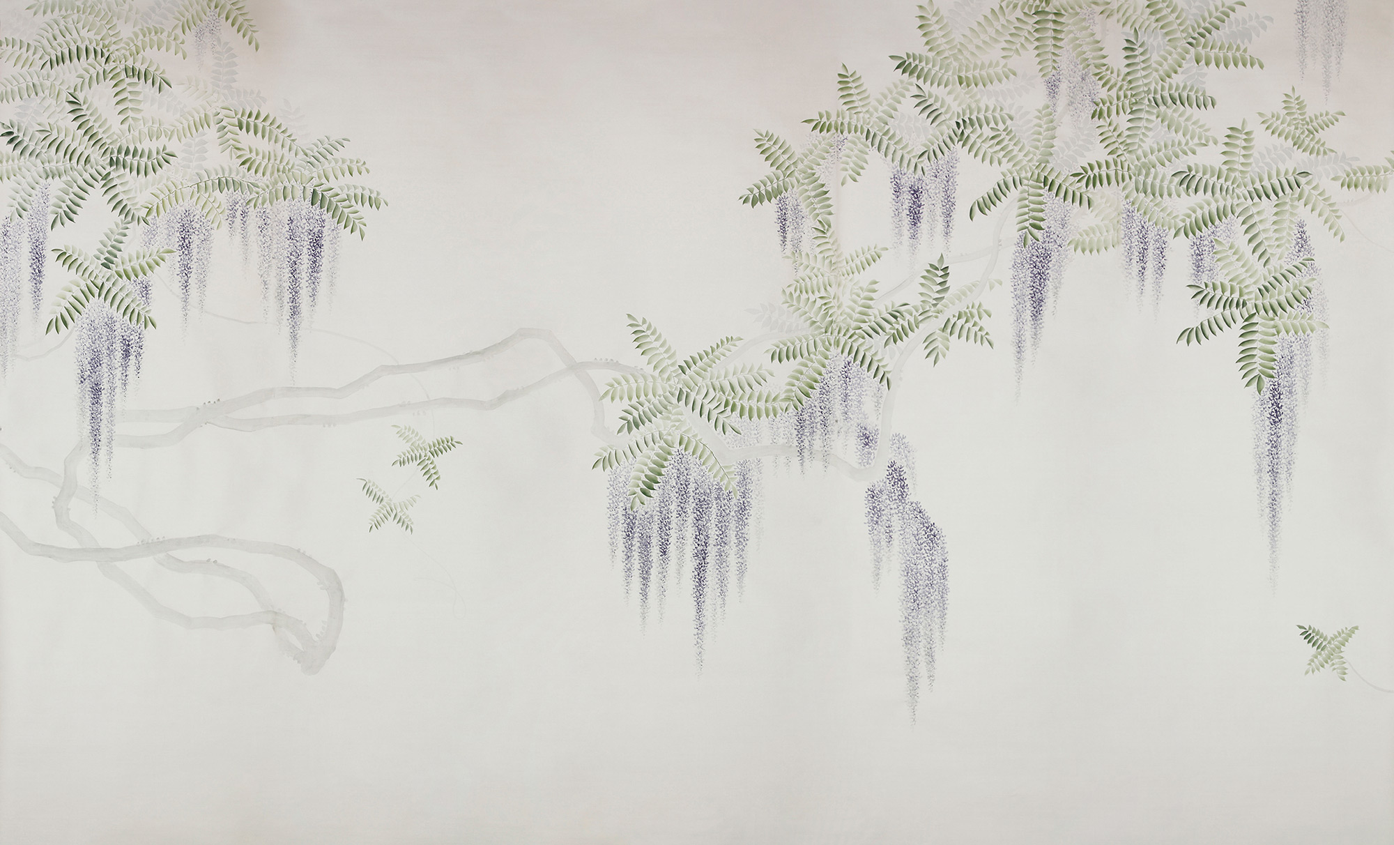 Обои в японском стиле Wisteria Lavender on Natural Mica metallic silk Обои в японском стиле Wisteria Lavender on Natural Mica metallic silk - постер Loft-Concept в Перми