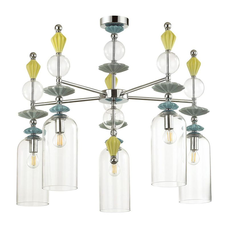 Люстра Iris Glass Chandelier candy 5 chrome Прозрачное Стекло Прозрачный зеленый Желтый Хром в Перми | Loft Concept 