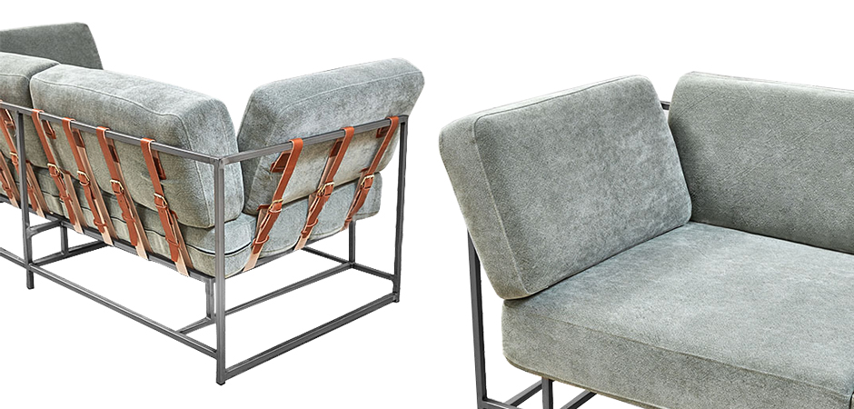 Двухместный диван Two Seat Sofa серо-голубой велюр Двухместный диван Two Seat Sofa серо-голубой велюр - Loft-Concept в Перми