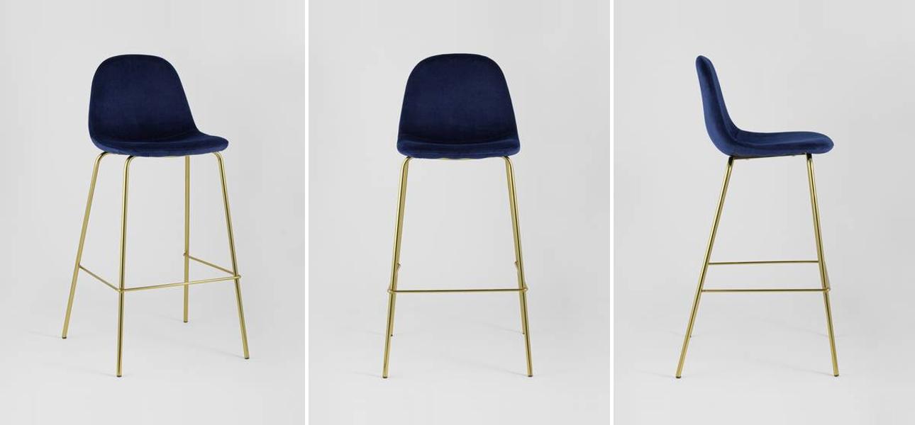 Барный Стул Archie Chair Синий Велюр - фото