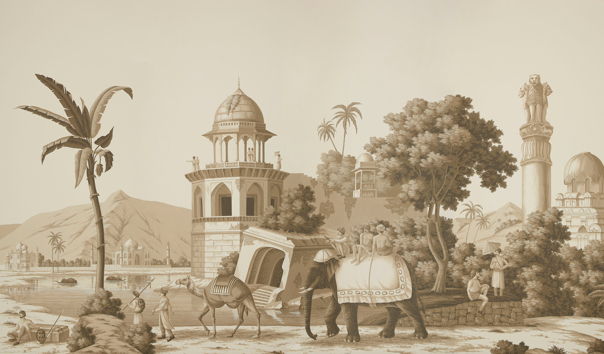 Обои ручная роспись Early Views of India Sepia on scenic paper Обои ручная роспись Early Views of India Sepia on scenic paper - постер Loft-Concept в Перми