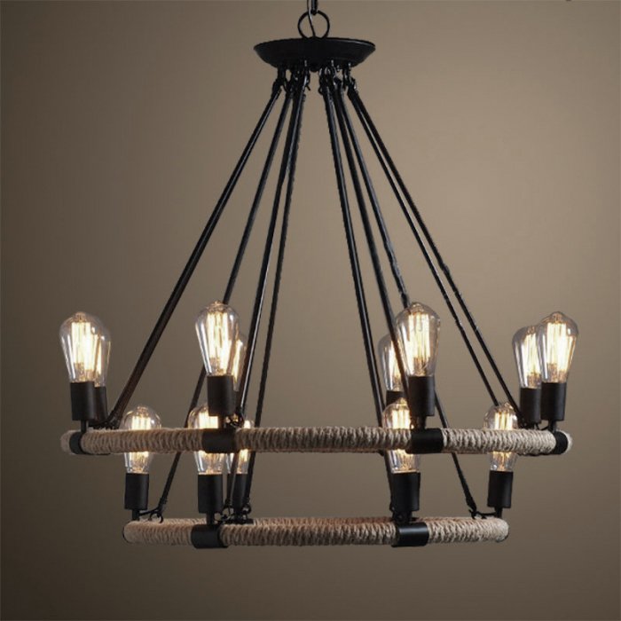 Люстра Round Tube Double Loft Rope Light Черный в Перми | Loft Concept 