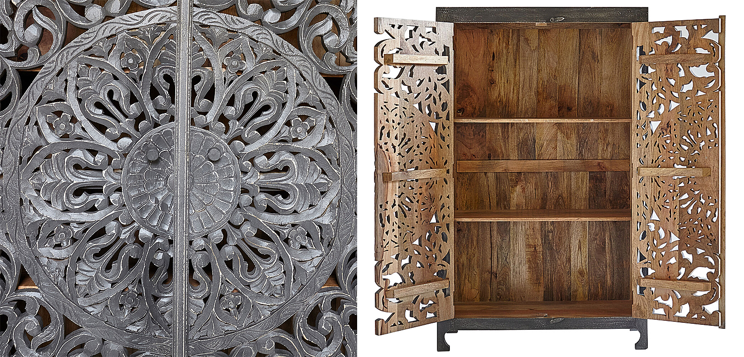 Шкаф Indian Antique White Furniture Cupboard Mistry серый Шкаф Indian Antique White Furniture Cupboard Mistry серый - Loft-Concept в Перми