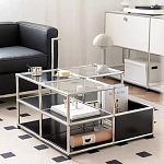 Дизайнерский журнальный стол квадратный с полками Akydy варинант исполнения - 3 | Loft Concept в Перми