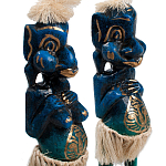 Комплект из 2-х деревянных статуэток Asmat Straw Headdress Statuettes Blue Tattoo варинант исполнения - 3 | Loft Concept в Перми
