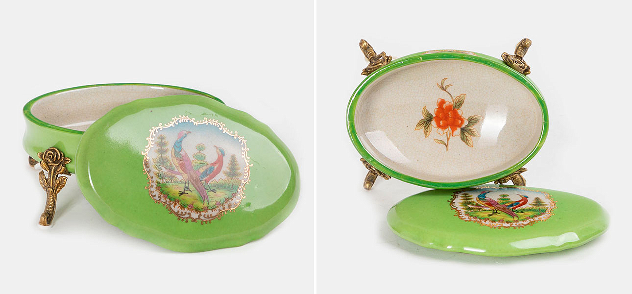 Шкатулка фарфоровая зеленая с орнаментом Bird & Flower Шкатулка фарфоровая зеленая с орнаментом Bird & Flower - Loft-Concept в Перми
