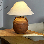 Настольная лампа керамическая коричневая с тканевым абажуром Eastern Tale варинант исполнения - 1 | Loft Concept в Перми