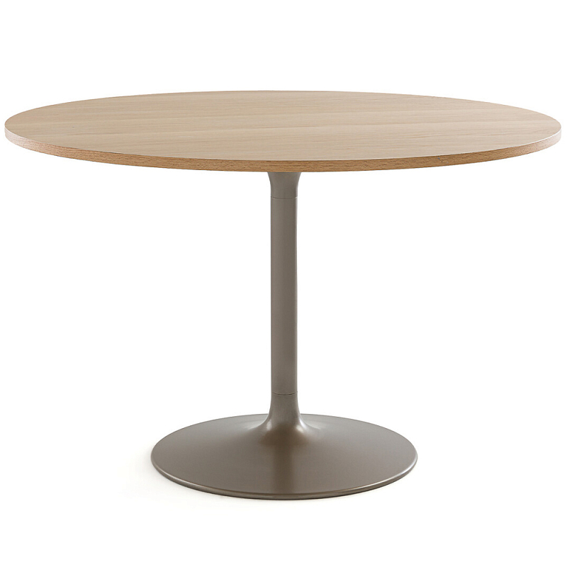 Круглый обеденный стол на одной ножке Remo Round Dining Table Светлый дуб Бежево-серый Круглый обеденный стол на одной ножке Remo Round Dining Table Светлый дуб Бежево-серый в Перми | Loft Concept