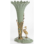 Ваза зеленая фарфоровая с волнистым краем с бронзовой фигуркой журавля Eden Garden  варинант исполнения - 4 | Loft Concept в Перми