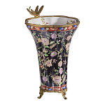 Ваза из фарфора черная с цветочной росписью и бронзовой стрекозой Spring Garden варинант исполнения - 2 | Loft Concept в Перми