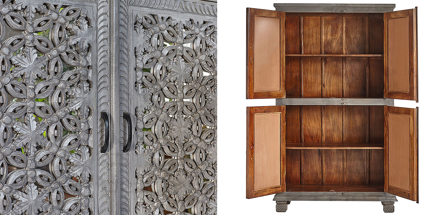 Шкаф Indian Antique White Furniture Cupboard Advik серый Шкаф Indian Antique White Furniture Cupboard Advik серый - Loft-Concept в Перми