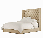 Кровать двуспальная бежевая с основанием из массива дерева с мягким изголовьем Flax Beds варинант исполнения - 1 | Loft Concept в Перми