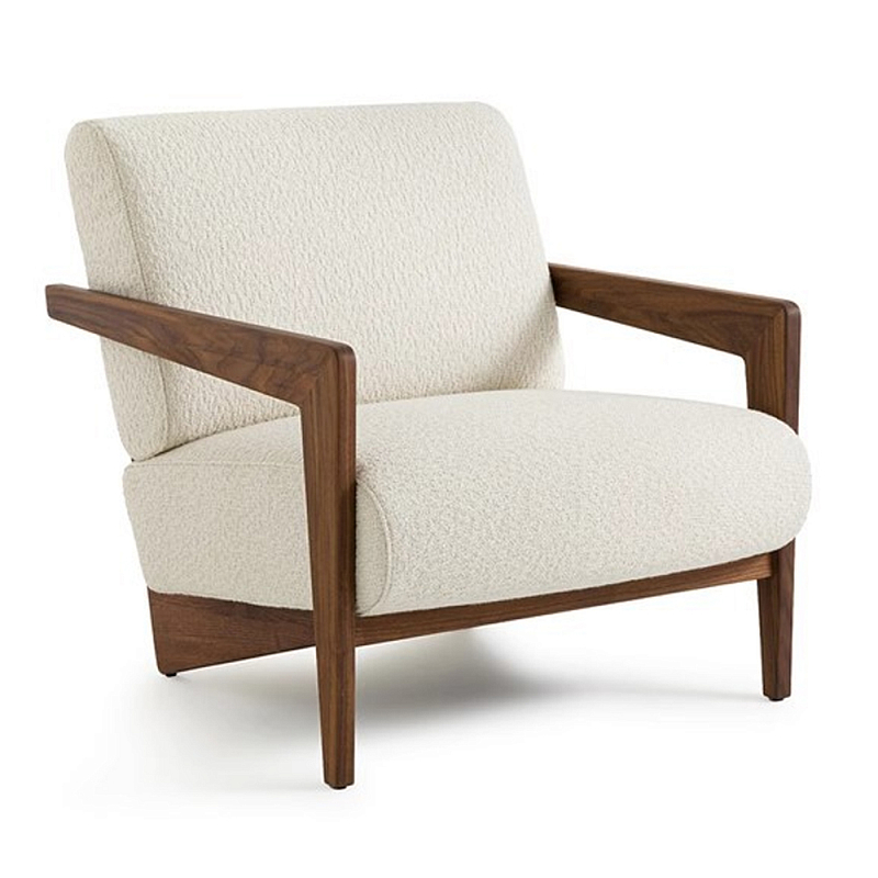 Кресло с обивкой из белого букле Armchair White Boucle Коричневый Белый Кресло с обивкой из белого букле Armchair White Boucle Коричневый Белый в Перми | Loft Concept