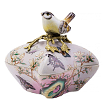 Шкатулка фиолетового цвета с рисунком бабочек и крышкой с фигуркой птицы на ветке Eden Garden варинант исполнения - 1 | Loft Concept в Перми