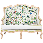 Диван двухместный из натурального бука золотистый с изображением птиц и цветов Blooming Birds варинант исполнения - 1 | Loft Concept в Перми