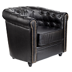 Кресло кожаное с мягкими подлокотниками на 4-х деревянных ножках Logan Leather Armchair black варинант исполнения - 1 | Loft Concept в Перми