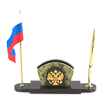 Визитница настольная с гербом и флагом России из природного камня змеевик Successful Leader варинант исполнения - 1 | Loft Concept в Перми