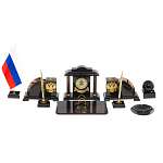 Настольный письменный набор с часами из природного камня обсидиана National Еmblem варинант исполнения - 1 | Loft Concept в Перми