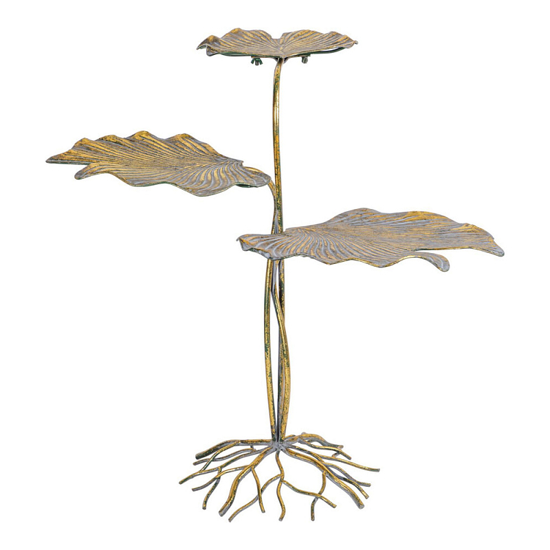 Столик приставной с тремя столешницами Тропические листья Tropical Forest gold Золотой в Перми | Loft Concept 