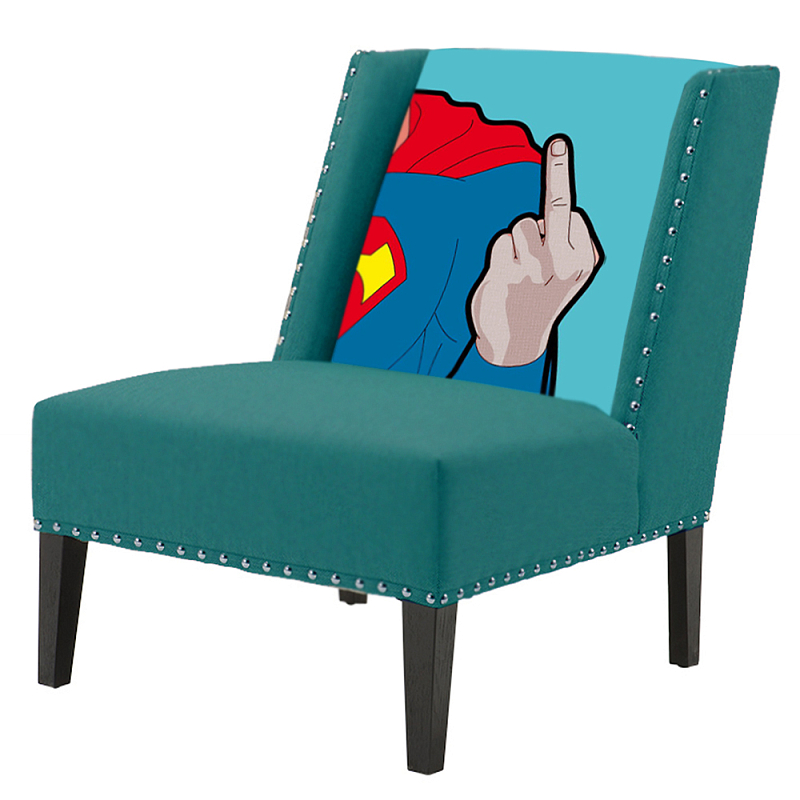 FUN Armchair "Superman fuck off" Turquoise Дизайнерское кресло с цветным принтом Бирюзовый в Перми | Loft Concept 