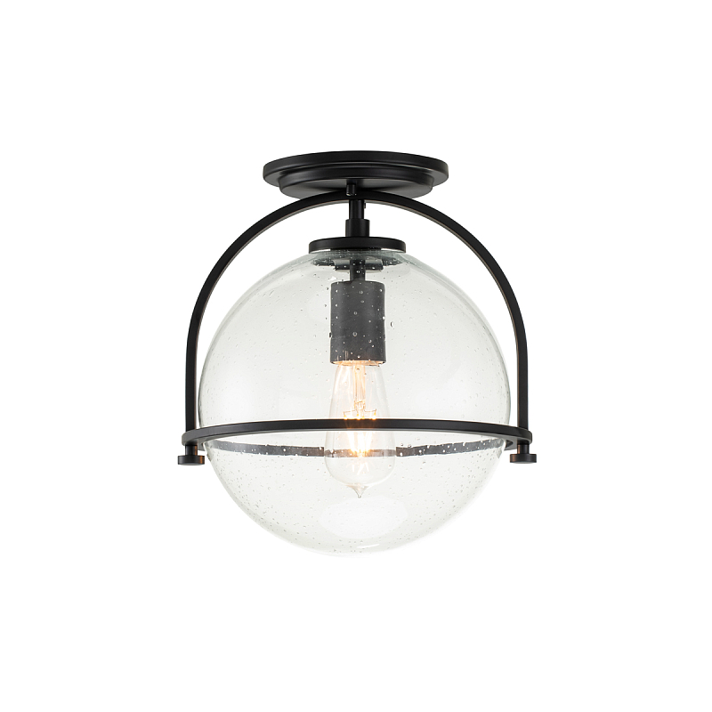 Потолочный светильник с прозрачным стеклянным шаром с эффектом пузырьков Hinkley Латунь Прозрачное Стекло Никель Черный в Перми | Loft Concept 