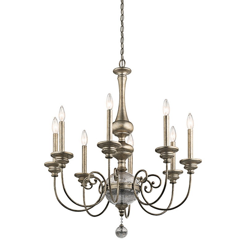 Люстра серебряного цвета с состаренным эффектом и декоративным подвесным шаром Kichler Серебро винтаж в Перми | Loft Concept 