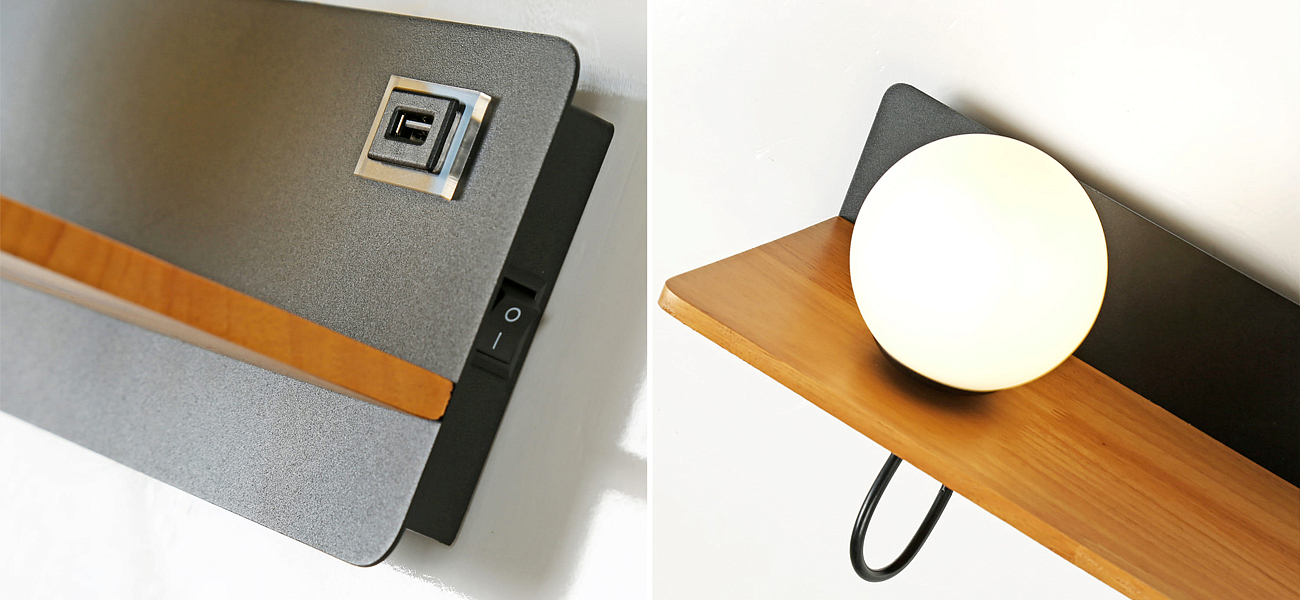 Бра с полкой Black GAVIN WOOD USB Бра с полкой Black GAVIN WOOD USB - Loft-Concept в Перми