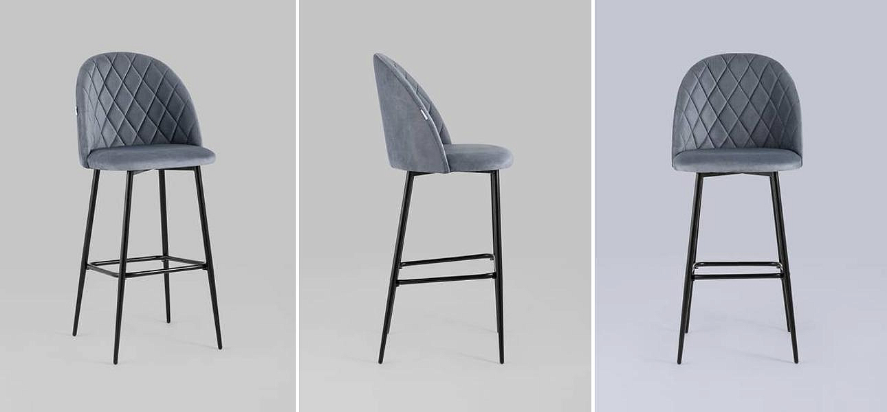 Барный Стул Miruna Rhombus Серый Велюр Барный Стул Miruna Rhombus Серый Велюр - Loft-Concept в Перми