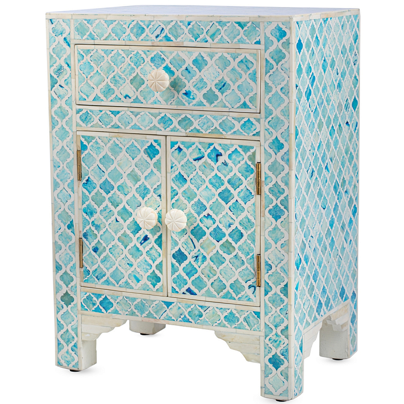 Тумба Ocean Blue Bone Inlay Bedside Cabinet 1 DRAWER Бирюзовый ivory ( слоновая кость ) в Перми | Loft Concept 