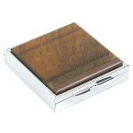 Таблетница карманная квадратная с 4-мя отделениями с зеркалом и накладкой из натурального камня Тигровый глаз Silver Stone Pillboxes варинант исполнения - 1 | Loft Concept в Перми