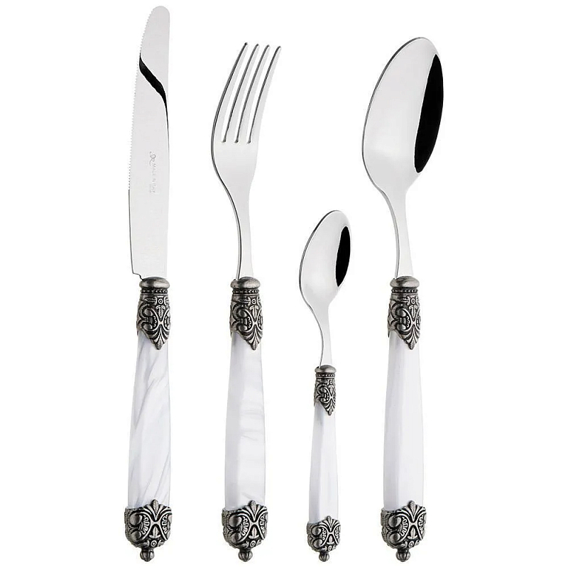 Набор столовых приборов на 6 персон 24 предмета Luxury Cutlery Серебряный Бежевый Черный Белый в Перми | Loft Concept 