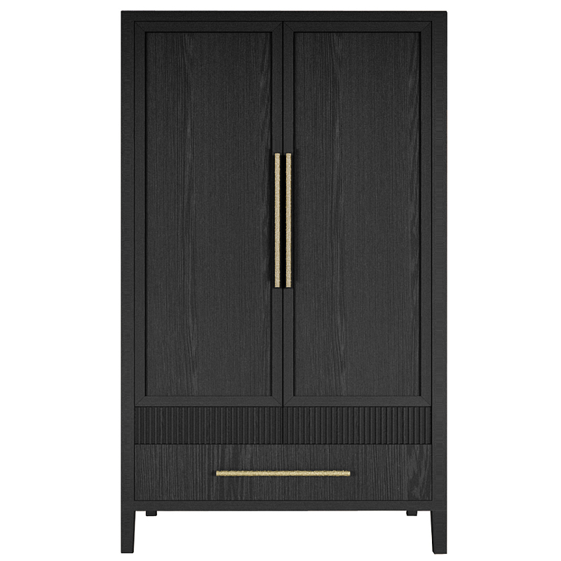 Шкаф платяной Primo с выдвижными ящиками шпон Светлый дуб Черный Золотой в Перми | Loft Concept 