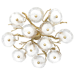 Потолочная люстра круглая ветвистыми бронзовыми элементами и стеклянными рифлеными дисками Textured Glass Chandelier варинант исполнения - 1 | Loft Concept в Перми