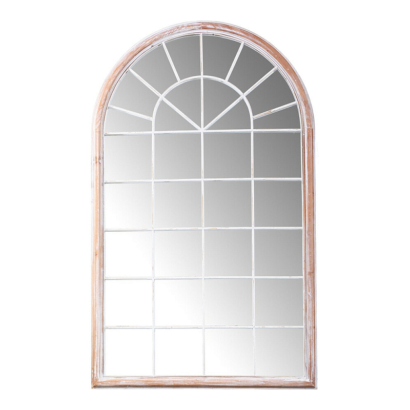 Зеркало-окно настенное в венецианском стиле с деревянной рамой бежевого цвета Venetian Smooth Белый Бежевый в Перми | Loft Concept 