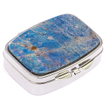 Таблетница карманная прямоугольная на 2 отделения с зеркалом и накладкой из натурального камня Лазурит Silver Stone Pillboxes варинант исполнения - 1 | Loft Concept в Перми