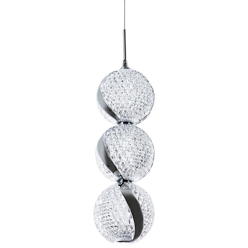 Подвесной светильник с плафонами в виде 3-х сфер из рельефного акрила Morgaine Spheres Chrome Light Хром Прозрачный Подвесной светильник с плафонами в виде 3-х сфер из рельефного акрила Morgaine Spheres Chrome Light Хром Прозрачный в Перми | Loft Concept