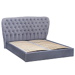 Кровать двуспальная серая с основанием из массива дерева с мягким изголовьем Velour Beds варинант исполнения - 1 | Loft Concept в Перми