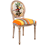 Стул бежевый в разноцветную полоску из натурального бука с изображением птиц и цветов Blooming Yellow Red Birds Colorful Stripes Chair варинант исполнения - 2 | Loft Concept в Перми