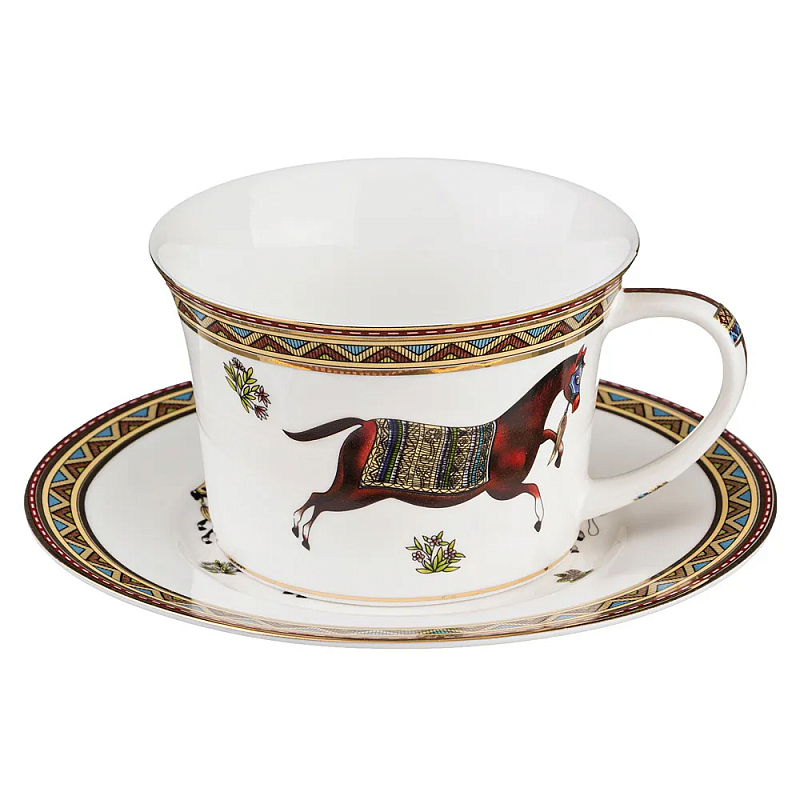 Чайная пара из фарфора с изображением лошади 250 мл Porcelain Horse Set  Белый Мульти в Перми | Loft Concept 