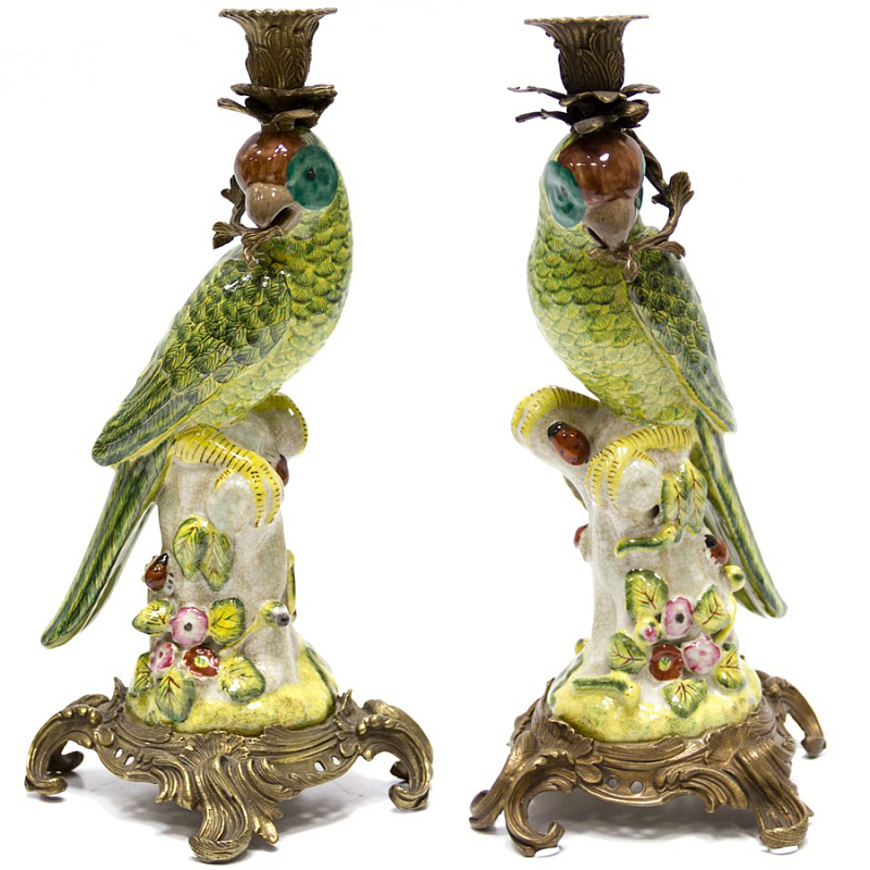 Подсвечник Candlestick Green Parrot Зеленый Бронза в Перми | Loft Concept 