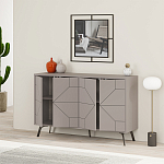 Комод бежево-серый с 4-мя дверцами с геометрическим рисунком на металлических ножках DUNE CONSOLE LIGHT MOCHA варинант исполнения - 2 | Loft Concept в Перми