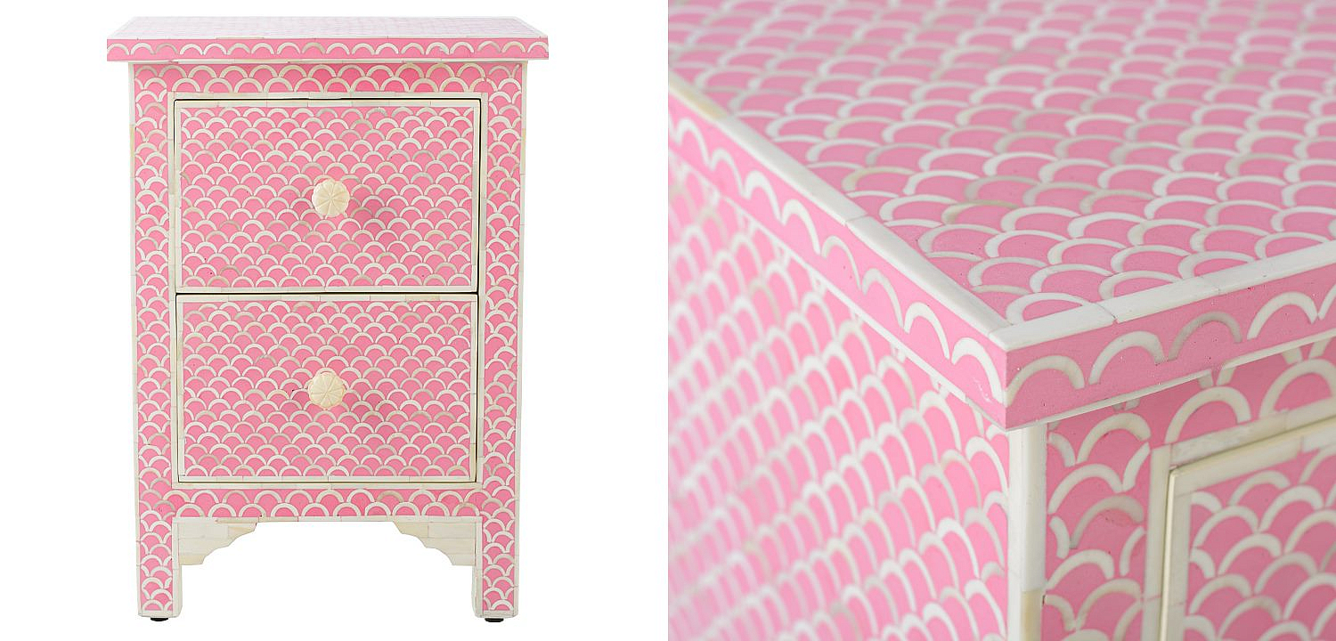 Тумбочка Pink Indian Bone Inlay nightstand Тумбочка Pink Indian Bone Inlay nightstand - Loft-Concept в Перми