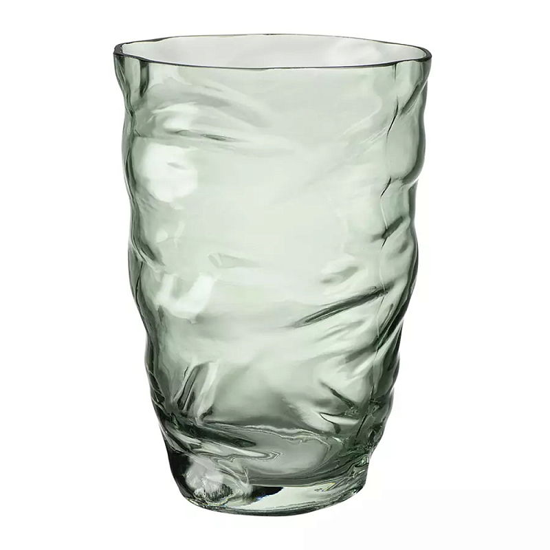 Ваза стеклянная фактурная Crumpled Vase 20 см Зеленый Серый в Перми | Loft Concept 