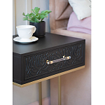Приставной столик с резным узором на выдвижном ящике Black Table Carved Pattern варинант исполнения - 6 | Loft Concept в Перми