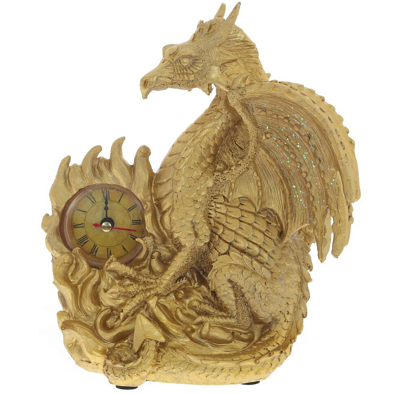 Часы в виде дракона Golden Dragon Clock Золотой в Перми | Loft Concept 