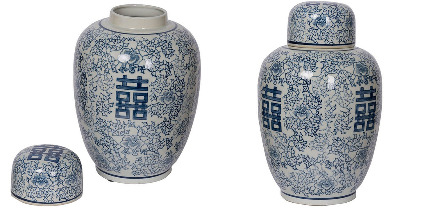 Китайская ваза c крышкой Blue & White Ornament Vase Китайская ваза c крышкой Blue & White Ornament Vase - Loft-Concept в Перми