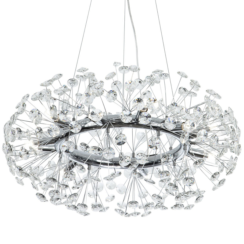 Круглая подвесная люстра Crystal Dandelions Chrome Chandelier Прозрачный Хром в Перми | Loft Concept 