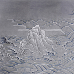 Обои ручная роспись Matsushima Waves Hokusai on Gun Metal dyed silk варинант исполнения - 1 | Loft Concept в Перми