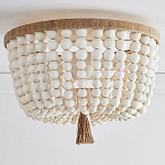 Круглый потолочный светильник украшенный круглыми белыми бусинами Wooden Beads Ceiling lamp варинант исполнения - 2 | Loft Concept в Перми